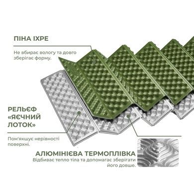 Килимок туристичний складаний одномісний IXPE Naturehike CNK2650WS010 з алюмінієвою плівкою, 200x60x2.3 см, зелений 6977465865663 фото