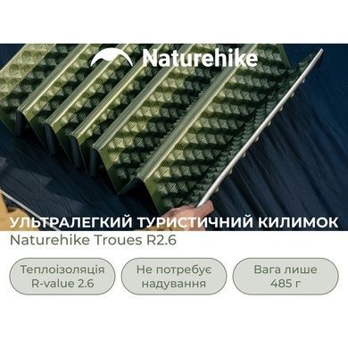 Килимок туристичний складаний одномісний IXPE Naturehike CNK2650WS010 з алюмінієвою плівкою, 200x60x2.3 см, зелений 6977465865663 фото