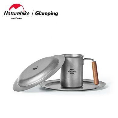 Кружка з дерев'яною ручкою Naturehike steel 350 мл NH21SJ001 сірий 6927595784594 фото