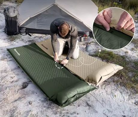 Килимок самонадувний з подушкою Naturehike D04 100 мм CNK2450WS020 dark green 6927595712733 фото