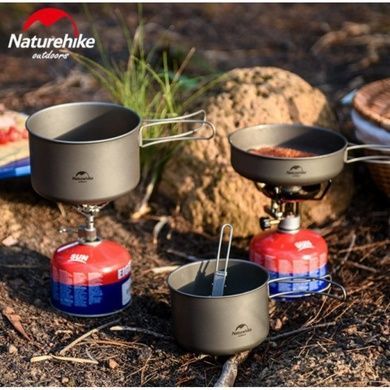 Каструля титанова зі складаною ручкою Naturehike 1300 мл NH18T202-B сірий 6927595733561 фото